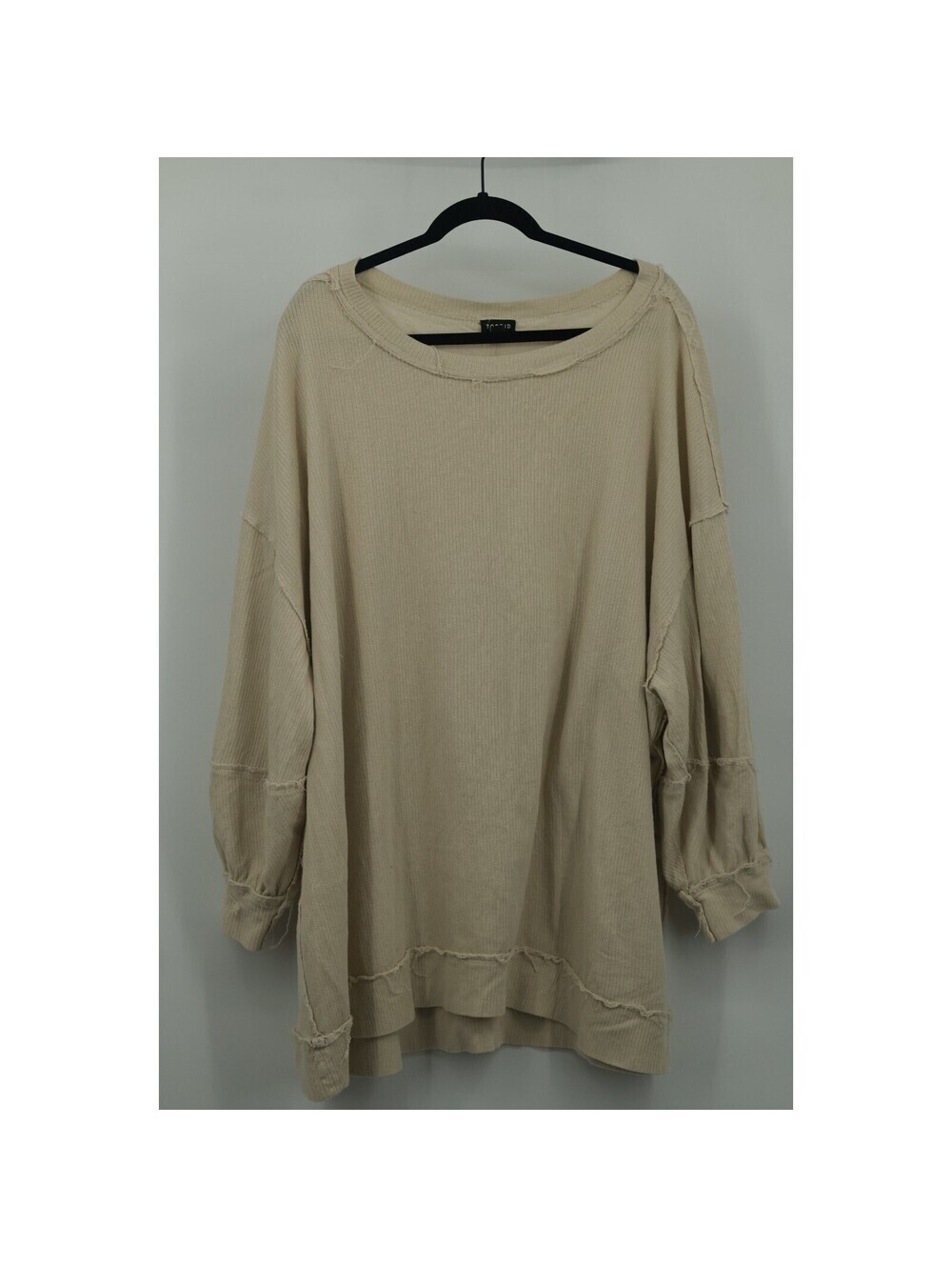 TORRID 4 Plus Oversized Waffle Knit Tunic Sweater Exposed Seam Raw Hem Beige